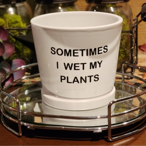 Humorous Ceramic Planter White 'Sometimes I Wet My Plants' - Picture 4 of 4